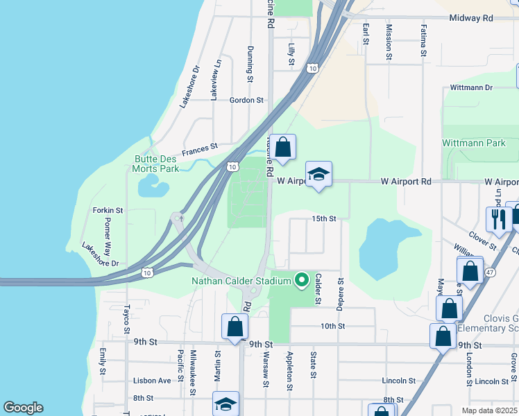 map of restaurants, bars, coffee shops, grocery stores, and more near 1170 Racine Road in Menasha