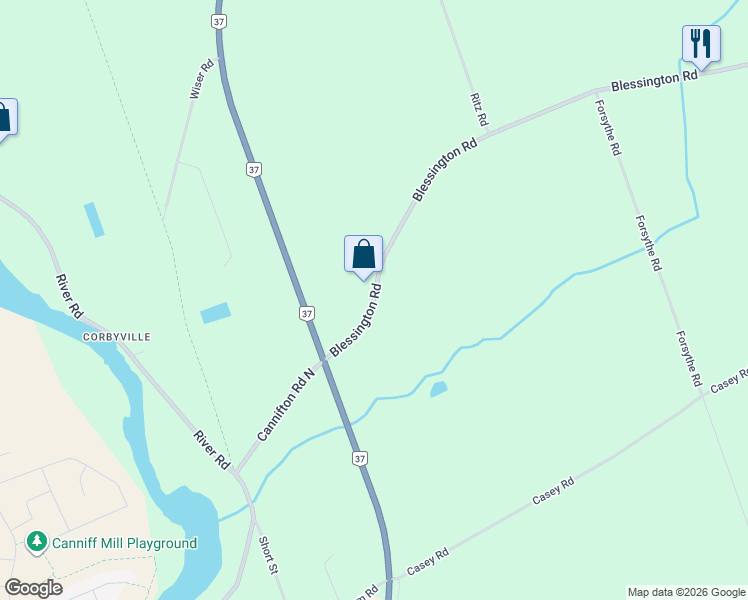 map of restaurants, bars, coffee shops, grocery stores, and more near 1 Blessington Road in Belleville