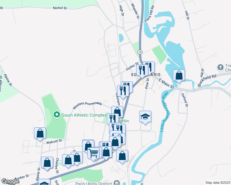 map of restaurants, bars, coffee shops, grocery stores, and more near 26 Western Avenue in Paris