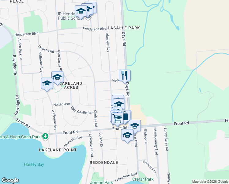 map of restaurants, bars, coffee shops, grocery stores, and more near 27 Lennox Street in Kingston