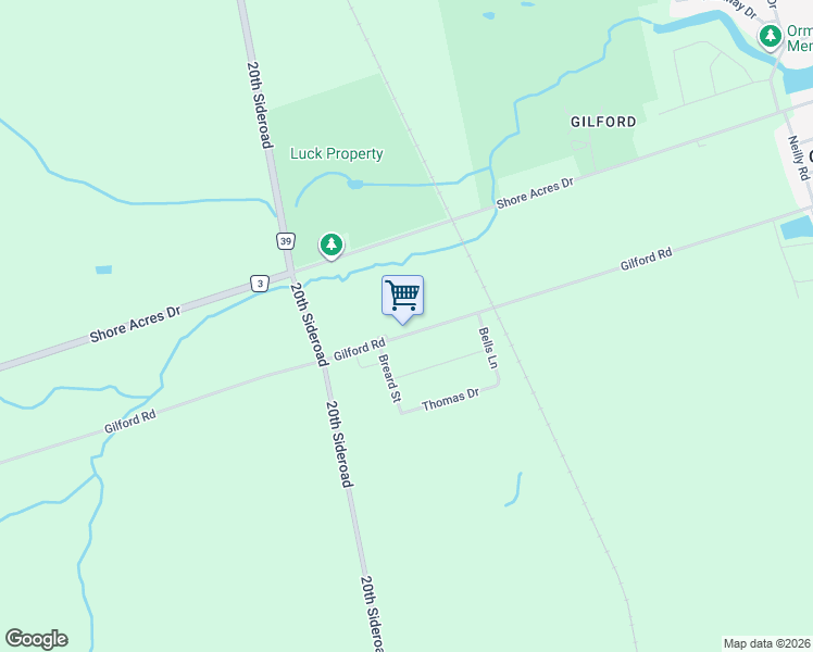 map of restaurants, bars, coffee shops, grocery stores, and more near 1434 Gilford Road in Innisfil
