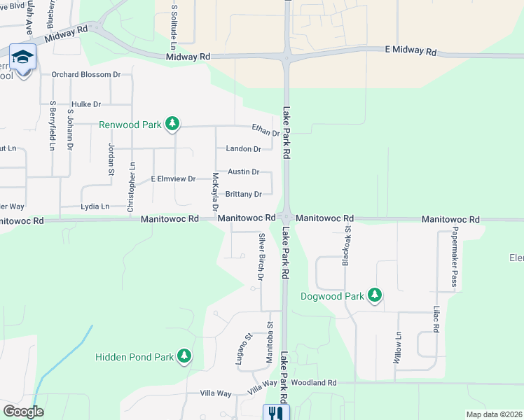 map of restaurants, bars, coffee shops, grocery stores, and more near 1169 Silver Birch Drive in Appleton