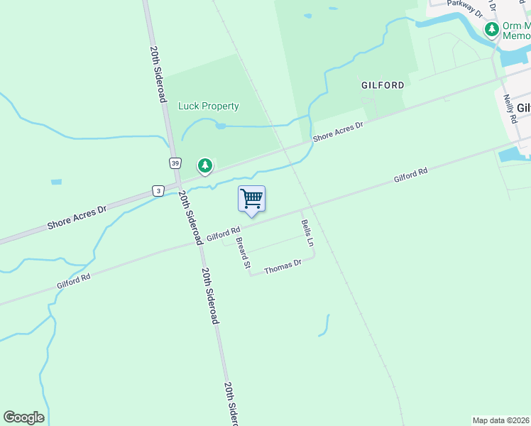 map of restaurants, bars, coffee shops, grocery stores, and more near 1434 Gilford Road in Innisfil