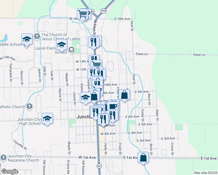 map of restaurants, bars, coffee shops, grocery stores, and more near 967 Greenwood Street in Junction City