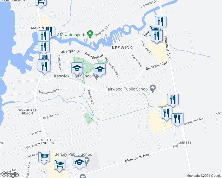 map of restaurants, bars, coffee shops, grocery stores, and more near in Georgina