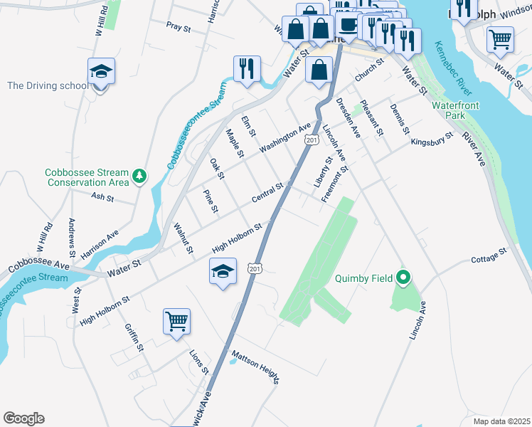 map of restaurants, bars, coffee shops, grocery stores, and more near 181 Brunswick Avenue in Gardiner