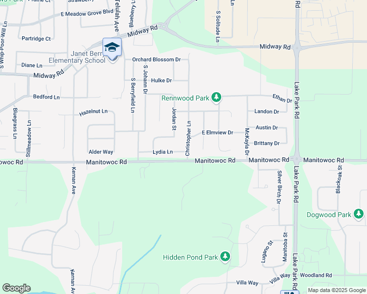 map of restaurants, bars, coffee shops, grocery stores, and more near N9134 Christopher Lane in Appleton