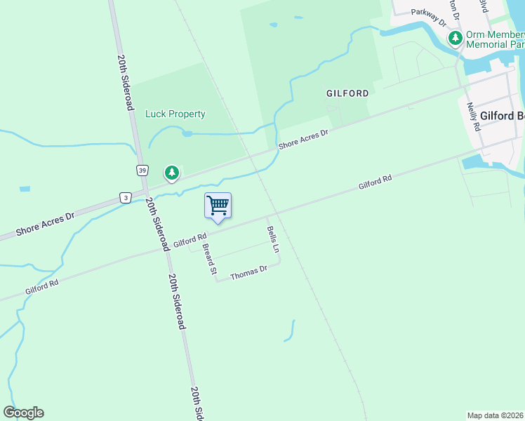 map of restaurants, bars, coffee shops, grocery stores, and more near 1394 Gilford Road in Innisfil