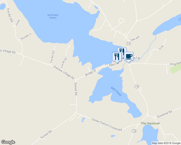 map of restaurants, bars, coffee shops, grocery stores, and more near Bridge Street in Deer Isle