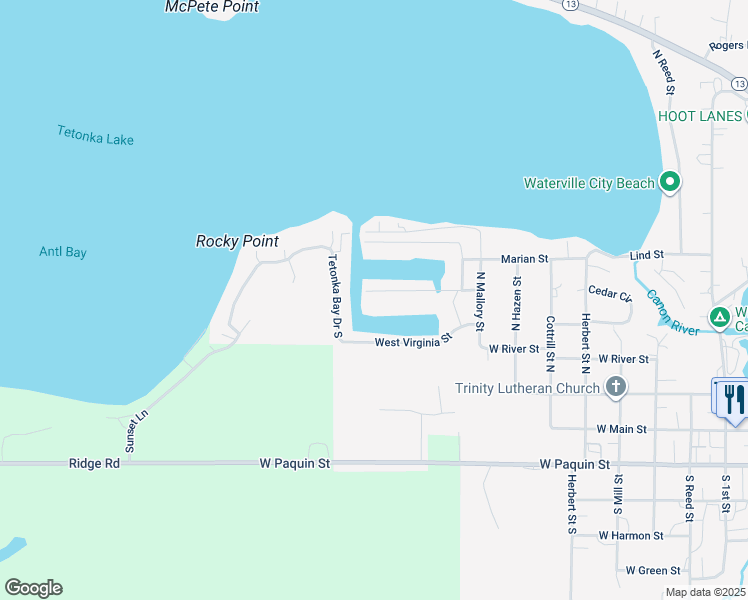 map of restaurants, bars, coffee shops, grocery stores, and more near 919 Lillian Street in Waterville