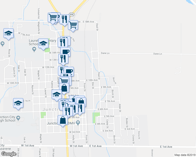 map of restaurants, bars, coffee shops, grocery stores, and more near 1021 Deal Street in Junction City
