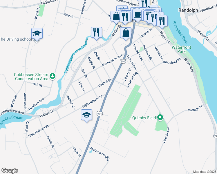 map of restaurants, bars, coffee shops, grocery stores, and more near 181 Brunswick Avenue in Gardiner