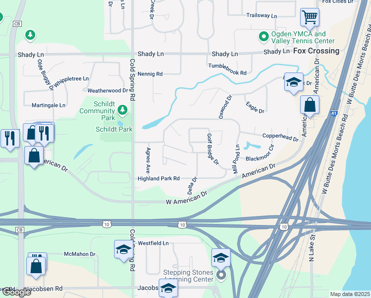map of restaurants, bars, coffee shops, grocery stores, and more near 950 Beta Drive in Neenah