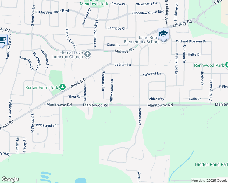 map of restaurants, bars, coffee shops, grocery stores, and more near 2412 Red Fescue Court in Appleton