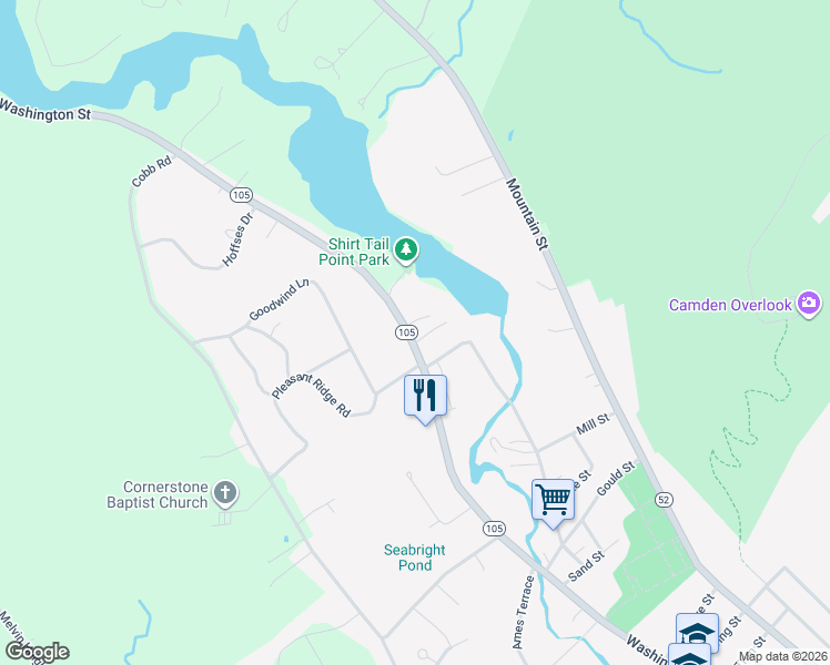 map of restaurants, bars, coffee shops, grocery stores, and more near 211 Washington Street in Camden