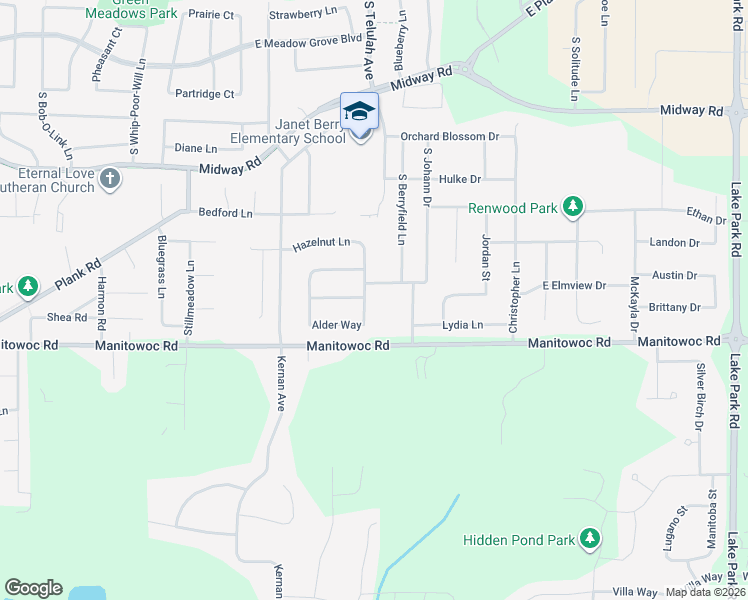 map of restaurants, bars, coffee shops, grocery stores, and more near N9138 Cherry Meadow Drive in Appleton