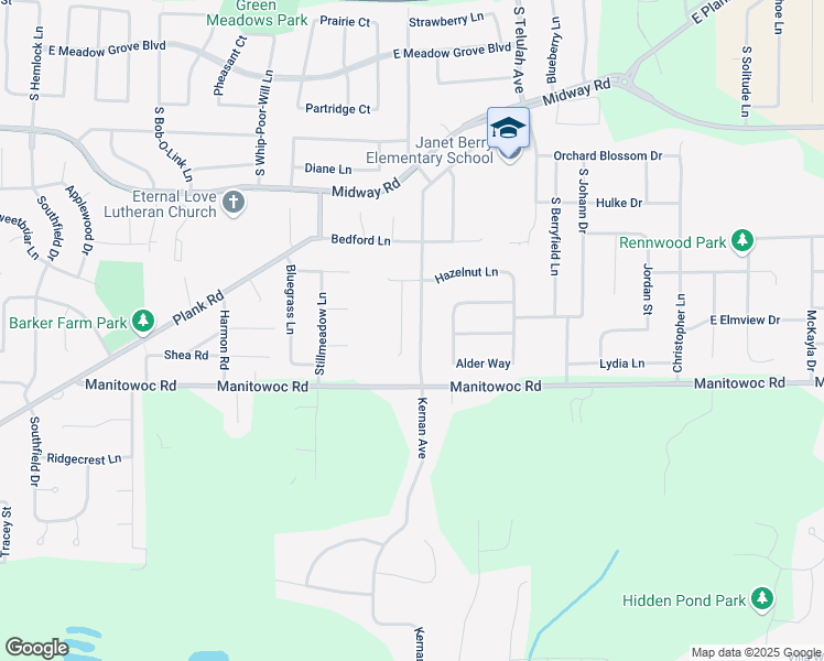 map of restaurants, bars, coffee shops, grocery stores, and more near N9135 Kernan Avenue in Appleton
