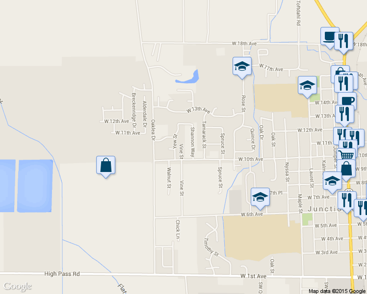 map of restaurants, bars, coffee shops, grocery stores, and more near 1106 Vine St in Junction City