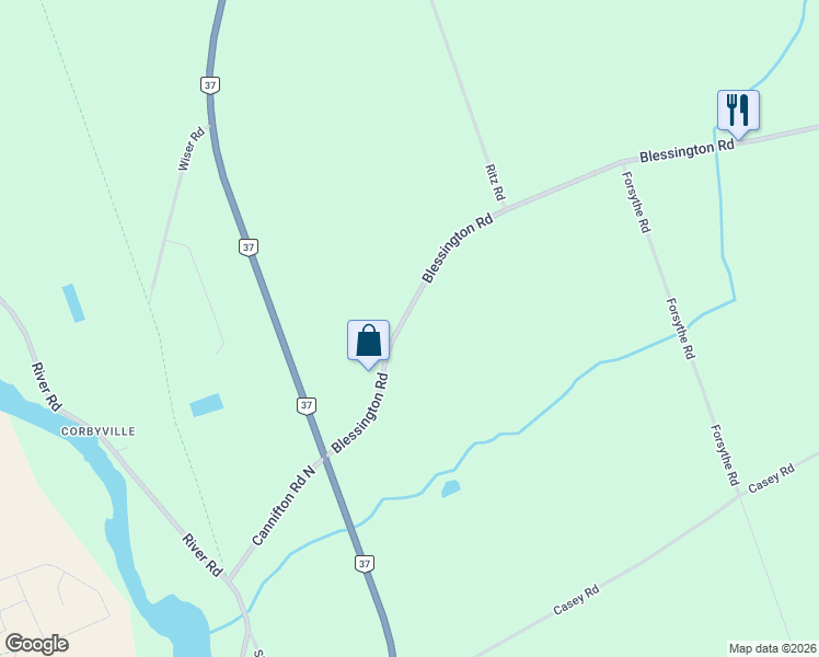 map of restaurants, bars, coffee shops, grocery stores, and more near 98 Blessington Road in Belleville