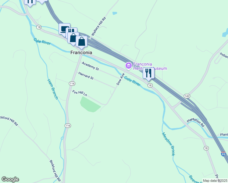 map of restaurants, bars, coffee shops, grocery stores, and more near Dow Avenue in Franconia