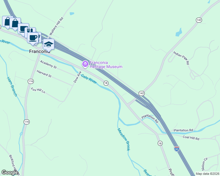 map of restaurants, bars, coffee shops, grocery stores, and more near 664 Main Street in Franconia