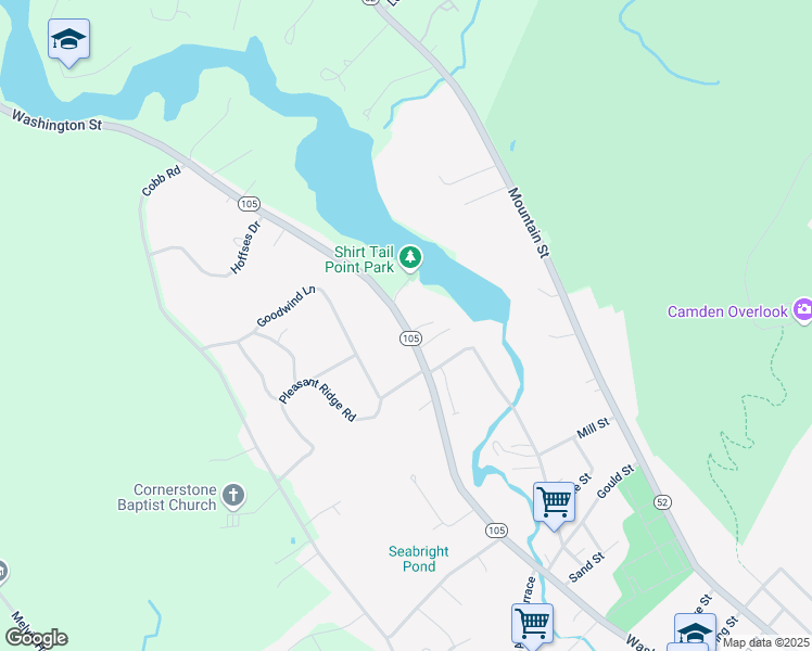 map of restaurants, bars, coffee shops, grocery stores, and more near 225 Washington Street in Camden