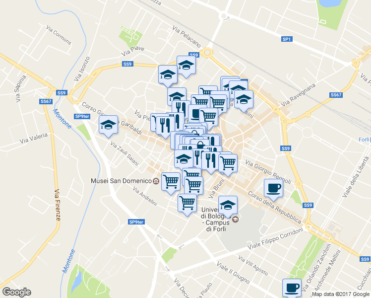 map of restaurants, bars, coffee shops, grocery stores, and more near 3 Via Francesco Domenico Guerrazzi in Forli