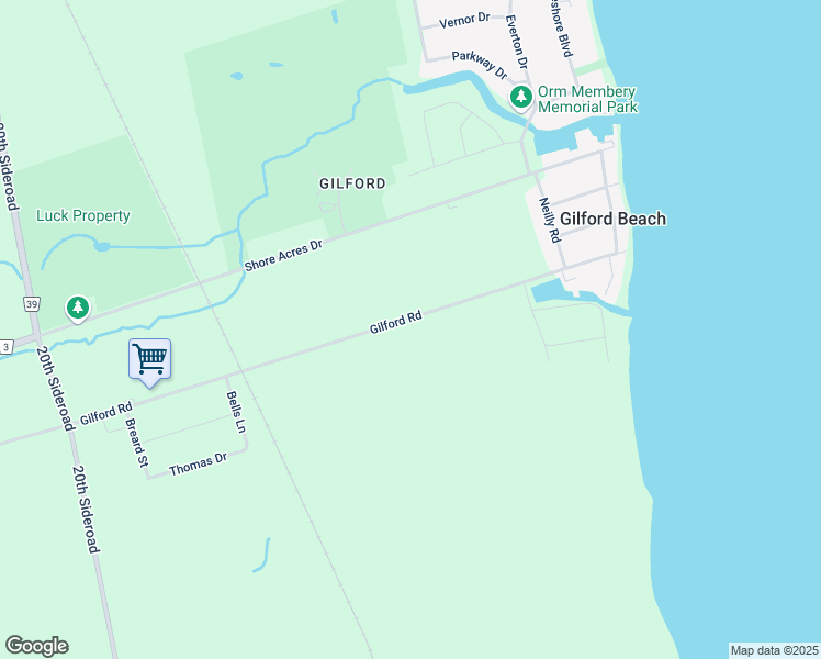 map of restaurants, bars, coffee shops, grocery stores, and more near 1259 Gilford Road in Innisfil