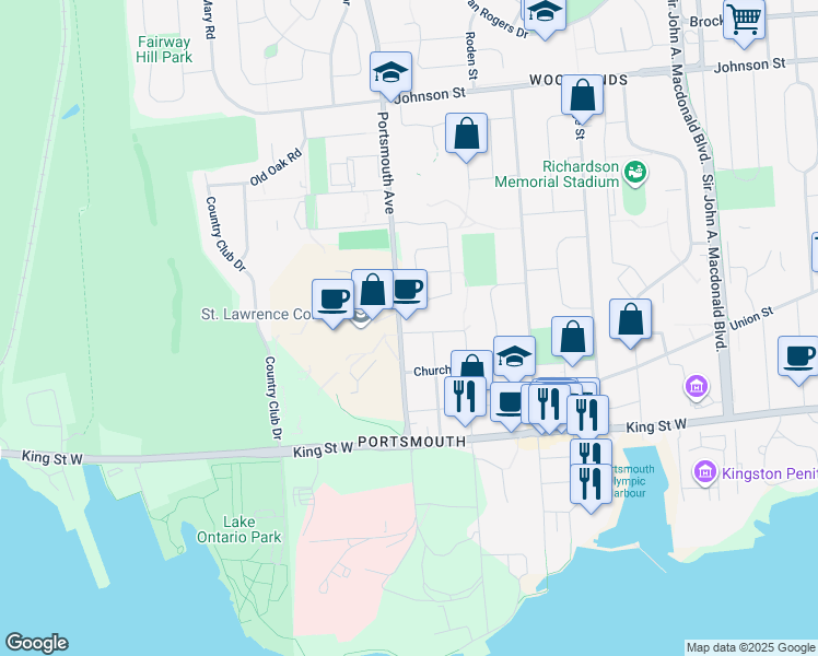 map of restaurants, bars, coffee shops, grocery stores, and more near 99 Mary Street in Kingston