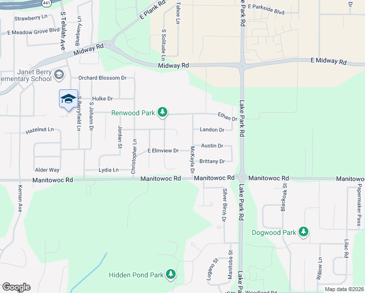 map of restaurants, bars, coffee shops, grocery stores, and more near 2231 East Elmview Drive in Appleton
