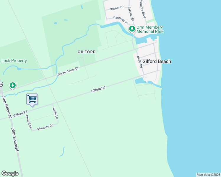 map of restaurants, bars, coffee shops, grocery stores, and more near 1235 Gilford Road in Innisfil