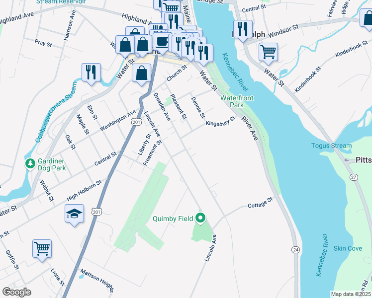 map of restaurants, bars, coffee shops, grocery stores, and more near Dresden Avenue in Gardiner