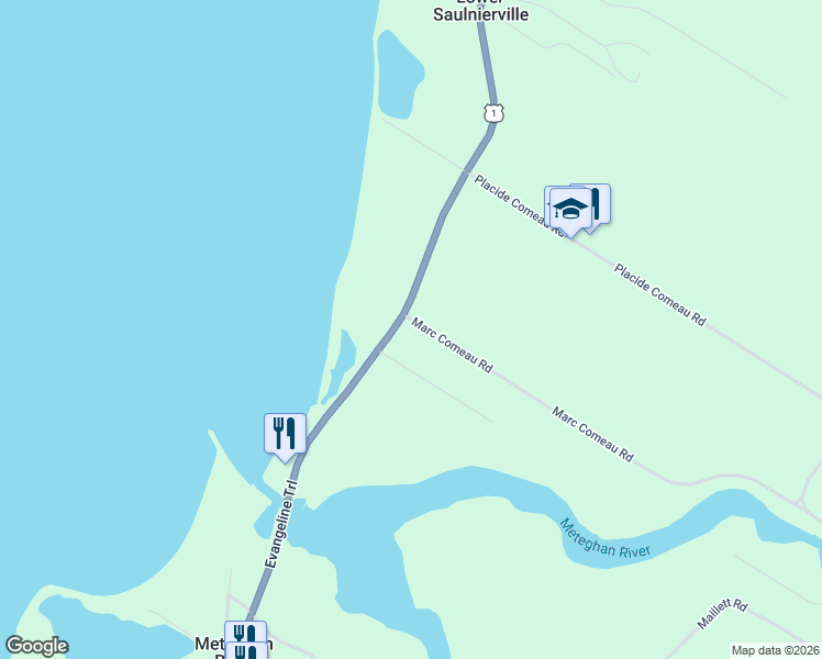 map of restaurants, bars, coffee shops, grocery stores, and more near 2 Marc Comeau Road in Meteghan River
