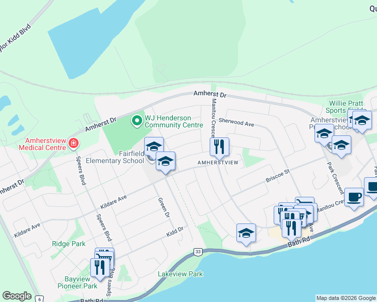 map of restaurants, bars, coffee shops, grocery stores, and more near in Lennox and Addington County