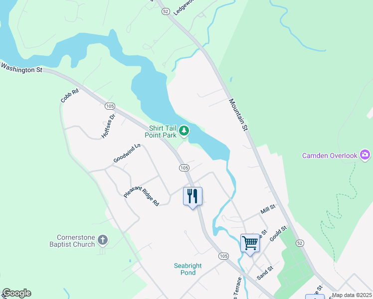 map of restaurants, bars, coffee shops, grocery stores, and more near 225 Washington Street in Camden