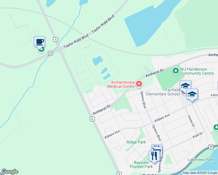 map of restaurants, bars, coffee shops, grocery stores, and more near 52 Lowry Place in Loyalist
