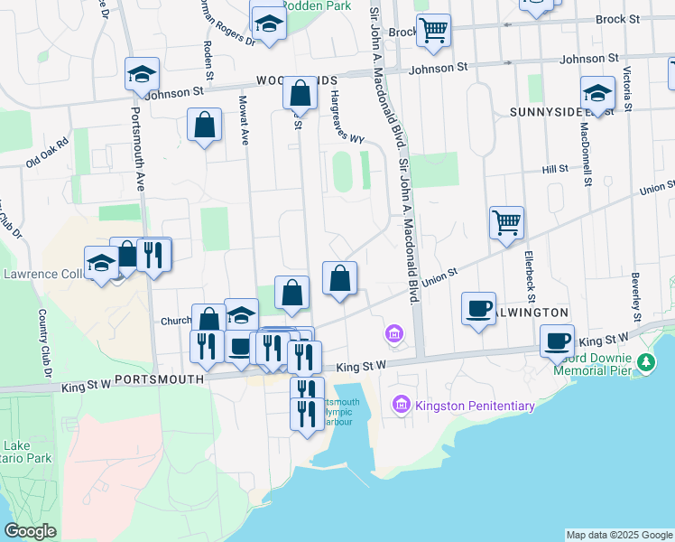 map of restaurants, bars, coffee shops, grocery stores, and more near 96 A Gardiner Street in Kingston
