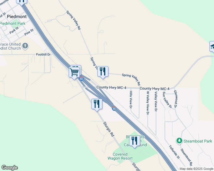 map of restaurants, bars, coffee shops, grocery stores, and more near 8220 Elk Creek Road in Piedmont