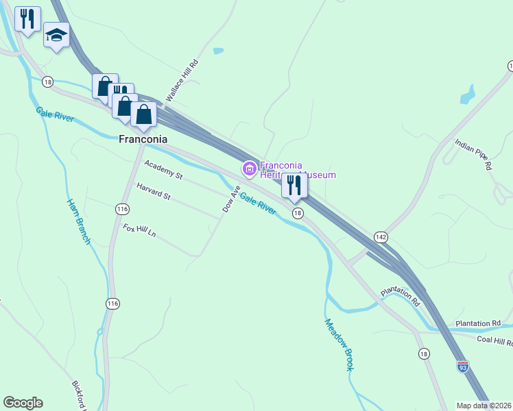 map of restaurants, bars, coffee shops, grocery stores, and more near 33 Dow Avenue in Franconia
