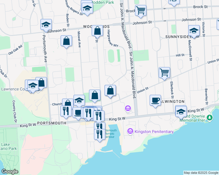 map of restaurants, bars, coffee shops, grocery stores, and more near 96 A Gardiner Street in Kingston