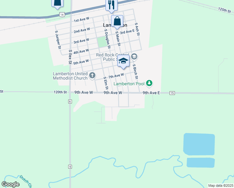 map of restaurants, bars, coffee shops, grocery stores, and more near 901 South Douglas Street in Lamberton