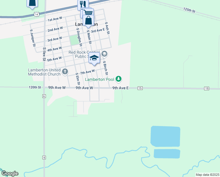 map of restaurants, bars, coffee shops, grocery stores, and more near 200 9th Avenue East in Lamberton