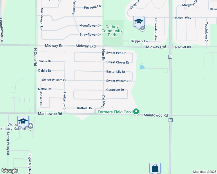 map of restaurants, bars, coffee shops, grocery stores, and more near W5874 Geranium Drive in Appleton