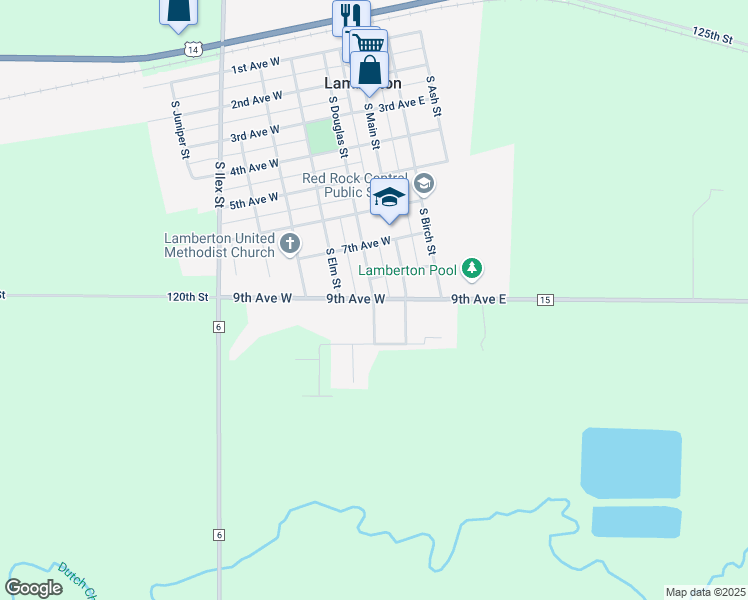 map of restaurants, bars, coffee shops, grocery stores, and more near 901 South Douglas Street in Lamberton