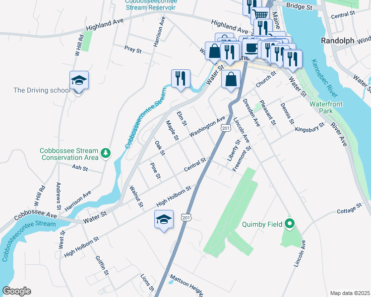 map of restaurants, bars, coffee shops, grocery stores, and more near 50 Maple Street in Farmingdale