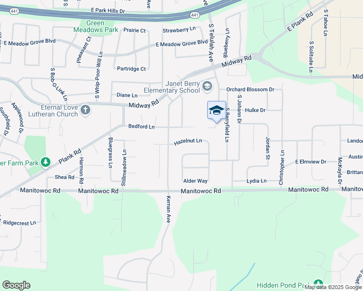map of restaurants, bars, coffee shops, grocery stores, and more near W6865 Hazelnut Lane in Appleton