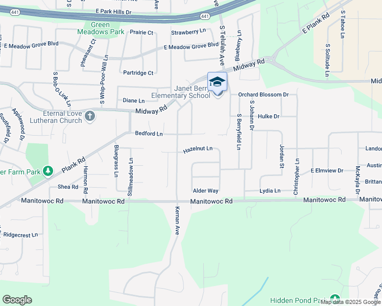 map of restaurants, bars, coffee shops, grocery stores, and more near W6865 Hazelnut Lane in Appleton