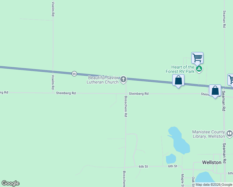 map of restaurants, bars, coffee shops, grocery stores, and more near 16600 Steinberg Road in Wellston