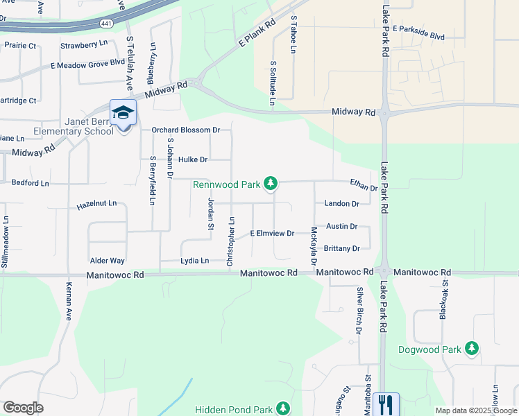 map of restaurants, bars, coffee shops, grocery stores, and more near N9178 Oak Lawn Drive in Appleton