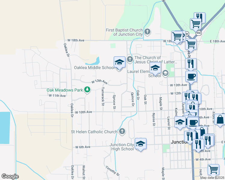 map of restaurants, bars, coffee shops, grocery stores, and more near 1442 West 12th Avenue in Junction City